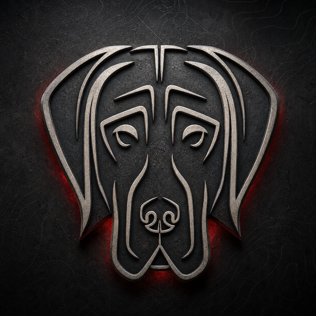 Forged metal interpretation of the Titans Gym mastiff wall mark